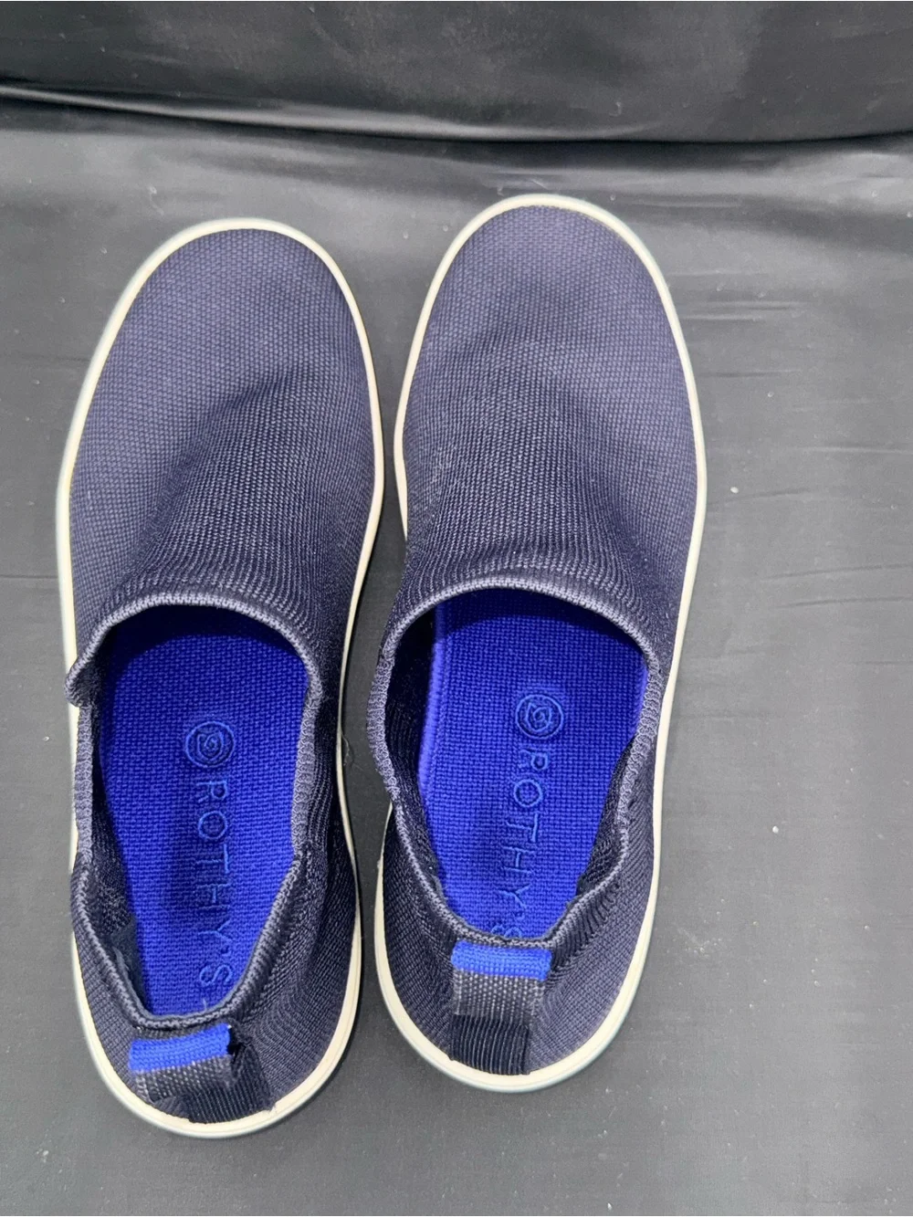 Rothys The Chelsea Navy Blue Knit Ankle Bootie Sneaker Slip On Minimalist 10.5